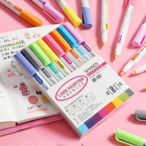 Drawing Double Line Outline Pen Highlighter Marker Pen 8 Colors for School Oct#16