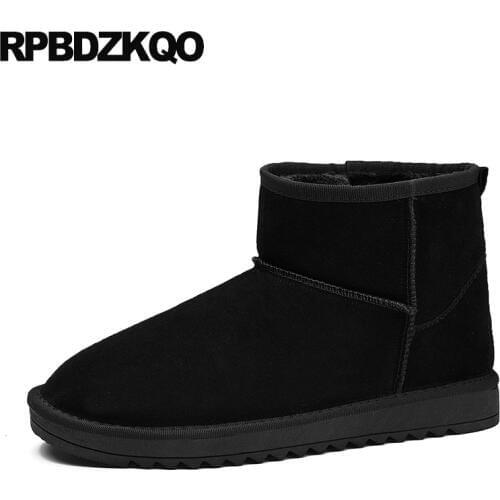 Shoes suede snow winter men boots with fur australian booties lined plus size ankle slip on 2018 embellished short cheap black