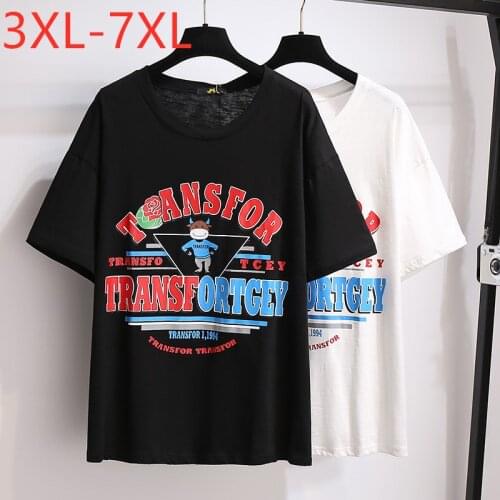 New 2021 Ladies Summer Plus Size Tops For Women Large Short Sleeve Loose Cotton White Print Letter T-shirt 3XL 4XL 5XL 6XL 7XL
