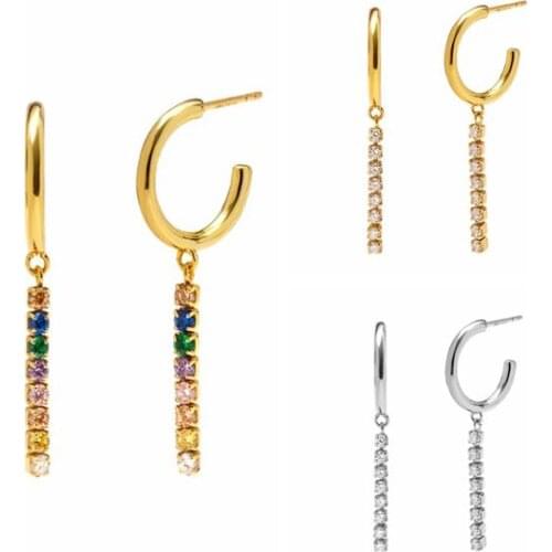 925 Sterling Silver Stud Earrings For Woman Ladies Engagement Party Bling Color Zircon Piercing Ohrringe Korean Earring Jewelry