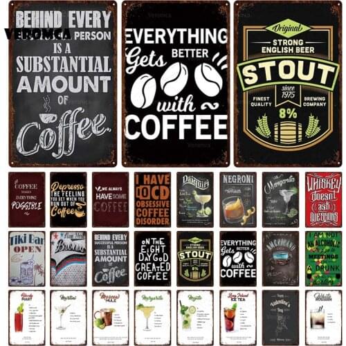Coffee Tin Sign Drink Whisky Vintage Metal Sign Retro Plates Plaque Sign Metal Wall Decor Wall Poster for Kitchen Decoration