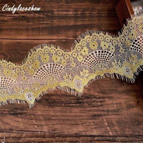 3M/lot 9cm Wide Gold Thread White Lace Fabric trim embroidered trimming Wedding Decoration Sewing Applique Eyelashes Lace Ribbon