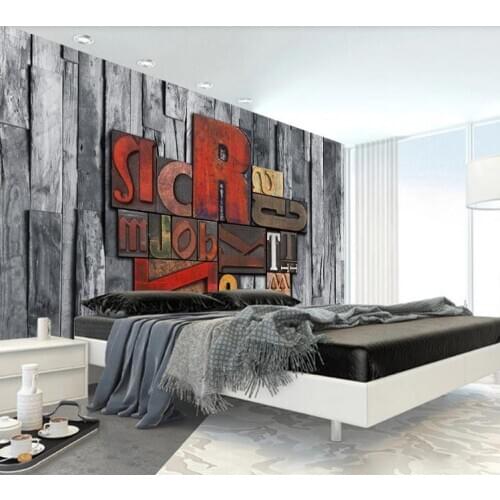 Retro Style Three-dimensional Color Alphabet wood grain Wallpaper 3D photo wallpaper Mural wallpaper For walls TV backdrop Decor