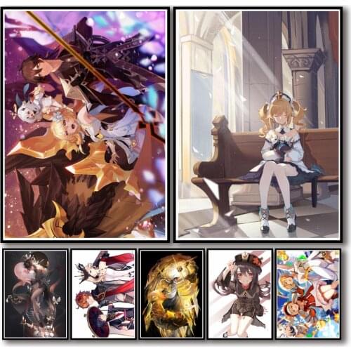 50 Designs Anime Genshin Impact Whitepaper Poster Artwork Fancy Wall Sticker for Coffee House Bar VOL2