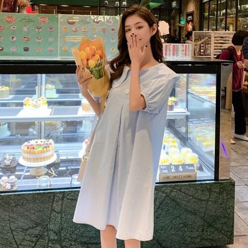 54523# Maternity Clothes Summer Cotton Short Sleeves Loose Stylish A Line Dress Pregnant Women Mom Dress