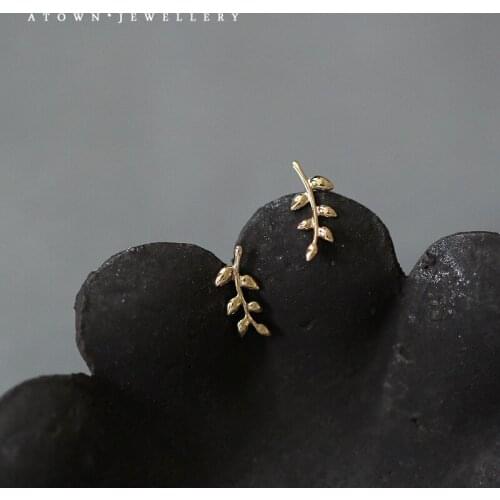 925 Sterling Silver Earrings For Women Zircon Gold Branch Leaf Punk Creative Temperament Fashion Girlfriend Gift Jewelry INEFFA