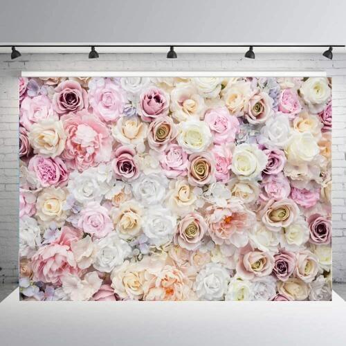 BIEPOTO Pink rose Flower Floral Backdrop Baby bridal shower wedding Valentines Mothers day photo background dessert table prop