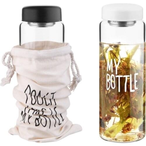 500 ML Large Capacity Sports Fruit Lemon Juice Drinking Bottle Infuser Clear Portable Glass Water Bottle Black ,White