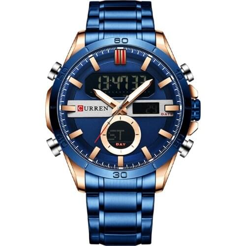 Curren Dual Display Men Military Luxury Watch Quartz Sport Casual Full Steel Wristwatches Digital Analog Wrist Watch For Men