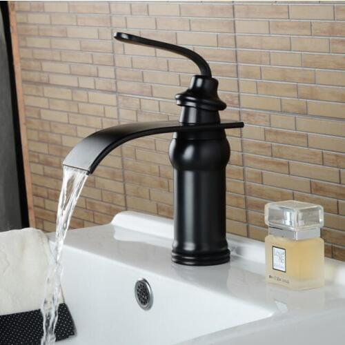 Black bronze waterfall wash basin faucet waterfall Black faucet bathroom sink tap cold and hot mixer tap basin mixer tap