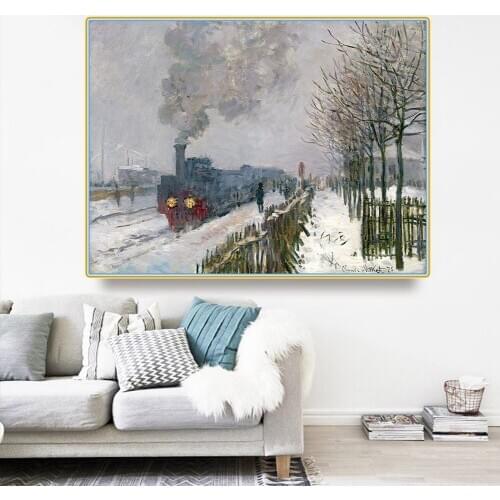 Citon Claude Monet《Train in the Snow or The Locomotive》Canvas Art Oil Painting Famous Artwork Picture Wall Decor Home Decoration