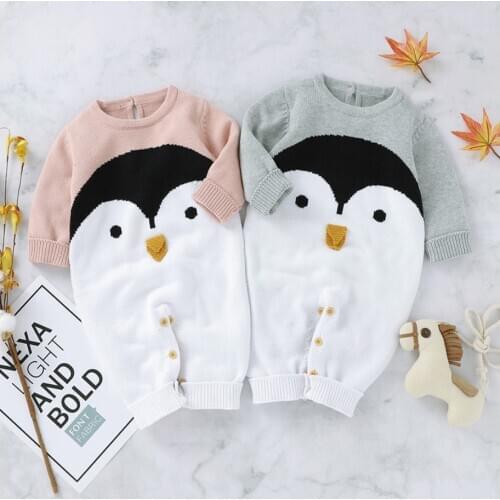 Baby Autumn Clothing Newborn Baby Boy Girl Knit Romper penguin Cartoon Sweater Jumpsuit Long sleeve Warm Baby Rompers 2020