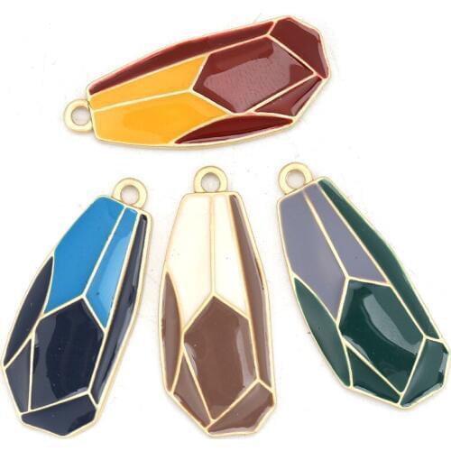 DoreenBeads Fashion Zinc Based Alloy Pendants Irregular Matt Gold Red & Yellow Full Enamel DIY Charms 3.3-3.4cm x1.4cm, 5 PCs
