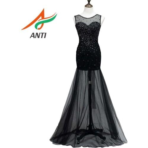 ANTI Elegant Sleeveless Mermaid Prom Dresses Long Charming Scoop Neck Prom Gowns illusion Vestidos De Festa Longo formatura 2019