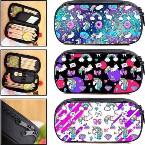 Unicorn Cosmetic Bags Women Stationery Storage Bag 3D Print Rainbow Pink Girl Unicorn Pencil Case School Supplies Makeup Pouch