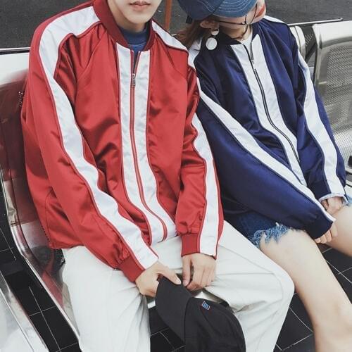 Couple streetwear Korean style jackets Patchwork embroidery Oversized clothes men women Zipper Red black blue Baseball clothing