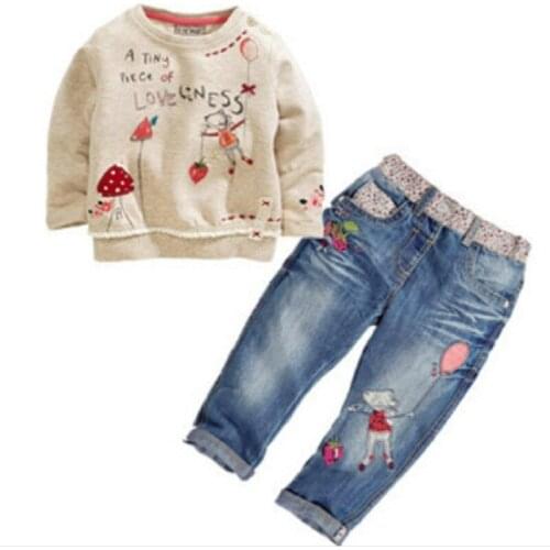 Hot New Fashion Children Girls Clothes Sets Cotton Long Sleeve Tops+Jean 2 pcs Spring Autumn Kids Girl Clothing Set Girls Suits