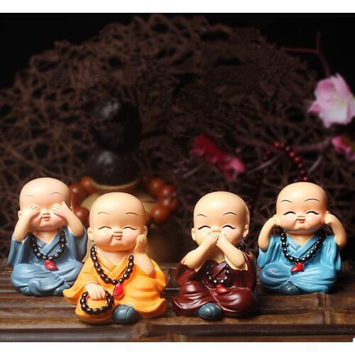 4pcs Car Ornaments Resin Cute Little Monk Figurine Doll Dashboard Decoration Buddha Automobiles Interior Display Accessories
