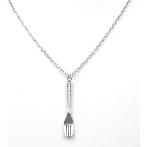 Fashion Silver Plated Cute Cutlery Necklace Fork Ladies Long Chain Childrens Suit Jewelry Kolye Collares Bijoux Femme