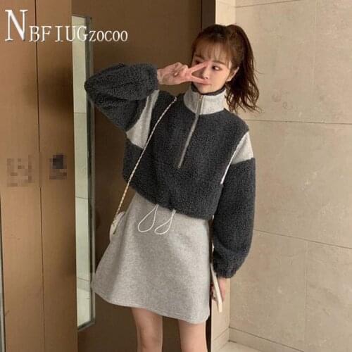 Fashion Women Sets Imitation Lambswool Sweatshirts And Spaghetti Strap Dress Female Sets