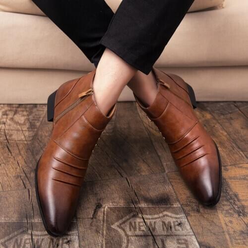 Classic Brand Mens Boots Italy Handmade Men Ankle Boots Outdoor Waterproof Male Basic Work Shoes Autumn Lace-UP Man Moccasins