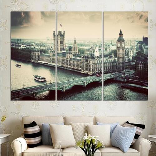 No Frame Wall Painting City Building Bridge 3 Panels/Set Large HD Picture Canvas Print Painting Artwork Home Decorative Painting