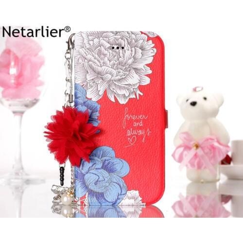Netarlier Wallet Case For iPhone 7 8 4.7 Flowers Kickstand With Card Pocket Chain Leather Wallet Phone Case Cover Pink Red Blue