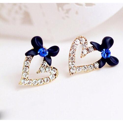 New arrive fashion stud earring for women good quality heart with bowknot cute earring full rhinestone ladies' jewelry #ER139