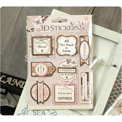 New Arrivals Fashion Dazzling 2sets/lot retro Blessings label 3D Decorating Stickers Set DIY Photo Album Scrapbooking Kit