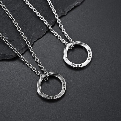 Punk Simplicity Black & Silver Color Round Stainless Steel Pendant Couple Mobius Necklace Jewelry Gifts