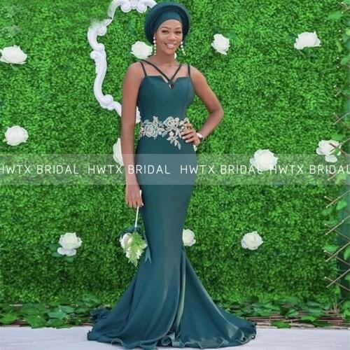 Spaghetti Straps Mermaid Bridesmaid Dresses With Appliques Sleeveless Long African Women Bridal Party Gown Vestidos De Fiesta