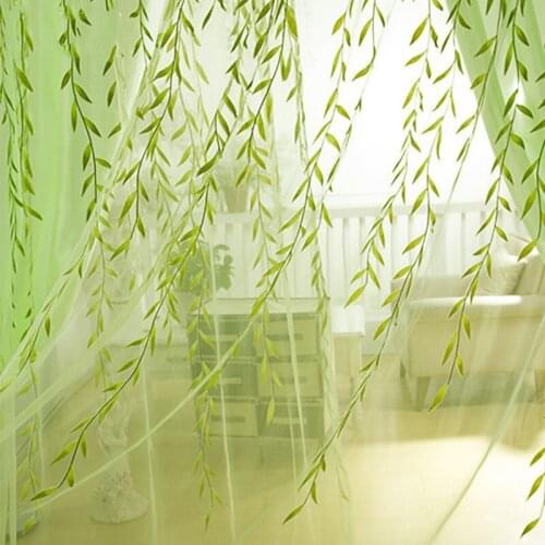 Pastoral Green Willow Sheer Curtains Window Yarn for Living Room Tulle Fabrics Kitchen Gauze Simple Curtain Panel Home Textiles