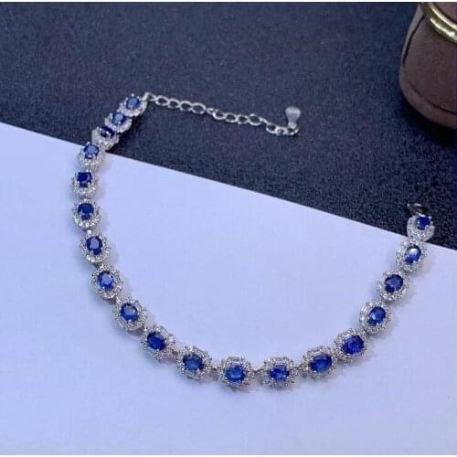 Luxury precious Wealth round Natural blue sapphire gem Natural gemstone Bracelet 925 silver bracelet Female party gift Jewelery