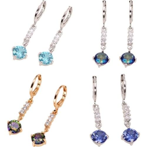 Trendy Dangle Drop Earrings for Women Trendy Earrings Round Red Blue Zircon Teardrop Fashion Jewelry Accessories Wedding Gift