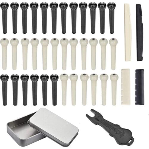 36PCS Acoustic Guitar Bridge Pins Pegs with 2 PCS Guitar Saddle Nut and Bridge Pin Puller Remover, for Guitar Bass