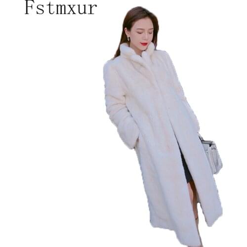 Fstmxur 2021 New Update Copenhagen Imports Velvt Mink Fur Coat Womens Full Sleeve Turn-Down Collar Warm X-Long Mink Fur Coats
