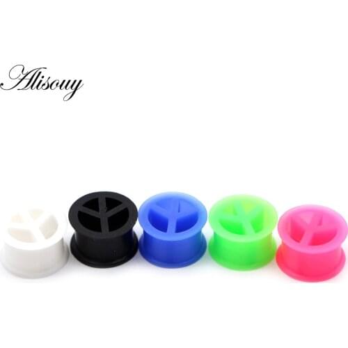 Alisouy 2pcs Peace Silicone Flexible Ear Plugs and Tunnels Double Flared Gauges 4-20mm Piercing Body Jewelry Ear Stretching