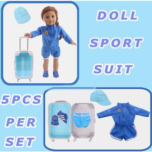 Sportswear+Socks+Shoe+Hat+Trunk 5Items/Set For 18 Inch American &43 Cm Baby New Born Reborn Baby Doll Clothes, Girls Play Toys