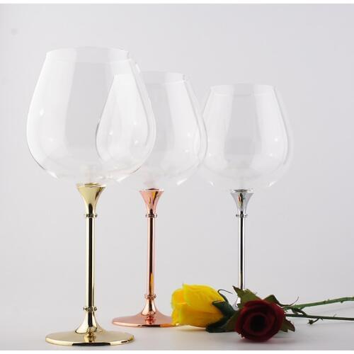 Oh Trend 680ml Wedding Wine Glasses Goblet Stainess Steel Crystal Diamond Stand Wine Glass Engraved Kitchen Glass Bar Clear Cup
