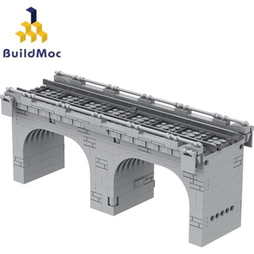 Buildmoc Viaduct City Train Trestle General Compatible 60205 Tracks and Curves Arch Bridge Traffic Road Building Blocks Kid Toys