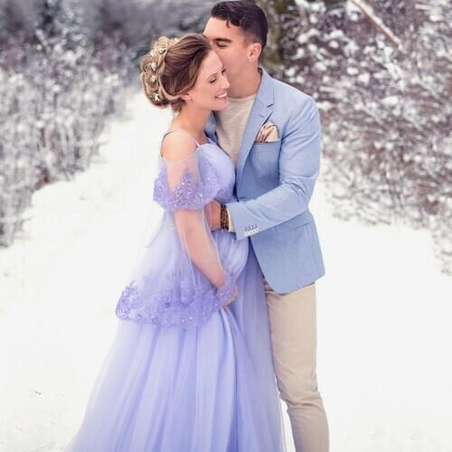 Flare Sleeve Bridal Gown for Pregnant Eightree Vestidos de Novia Plus Size Appliques Dress Robe de Mariee Wedding Dress