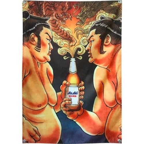 Kanagawa Tattoo Banners Tapestry Retro Poster Wall Sticker Bar Cafe Home Decor large size Hanging Flag 4 Gromments in Corners