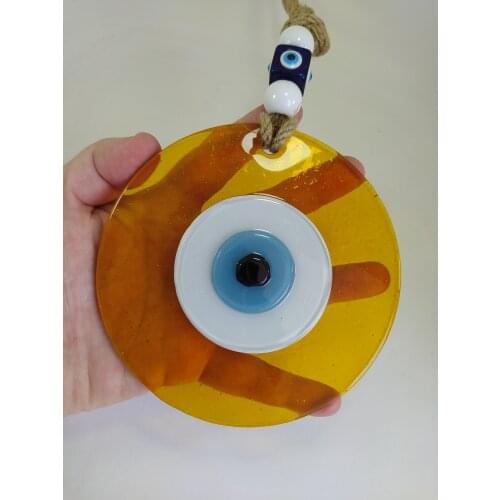 Yellow Evil Eye 12cm Glass Bead Pendant Charm Turkish Handmade Amulet for Wall Hanging Talisman Boho Home Decor Ojo Turco
