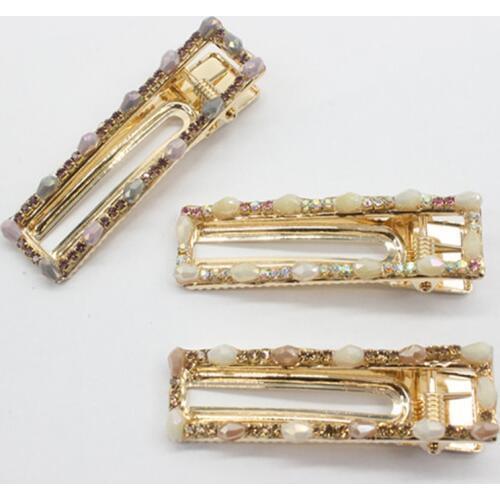 2019 New Luxury full Crystal Hair Pins Rainbow Gold Clip Hair Claws for Women Accessories Beads Hairpins Jewelry Wedding Gifts