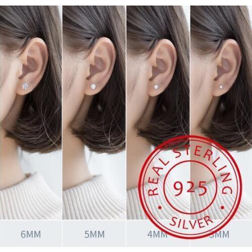 Crystal Real 925 Sterling Silver Earring Channel Cubic Zirconia Silver Stud Earring for Women Sterling Silver fine Jewelry