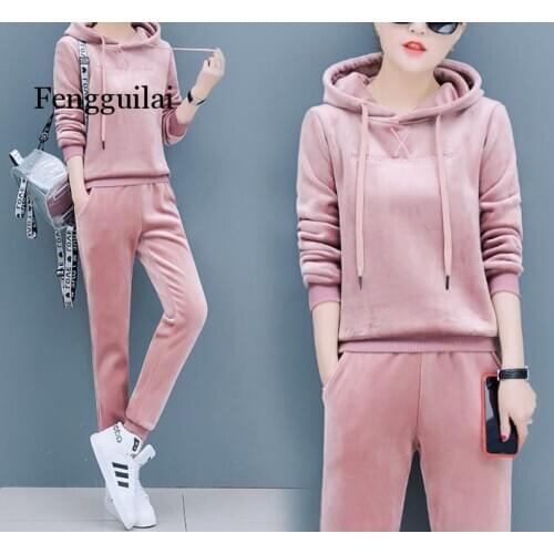 Women Velvet Tracksuit Two Piece Set Velour suit women Winter Sexy Fashion Long Sleeve Hoodies and Pants Size 4XL Female Clothes