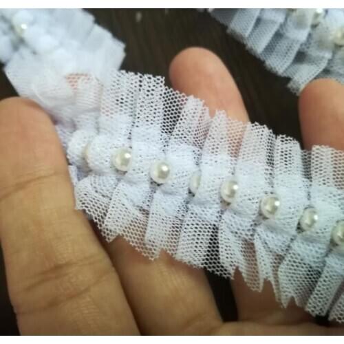 1M Pleated Guipure Lace Ribbon White Lace Fabric 3.5cm Beaded Trim For Sewing Clothes Decorations dentelle koronka encajes para