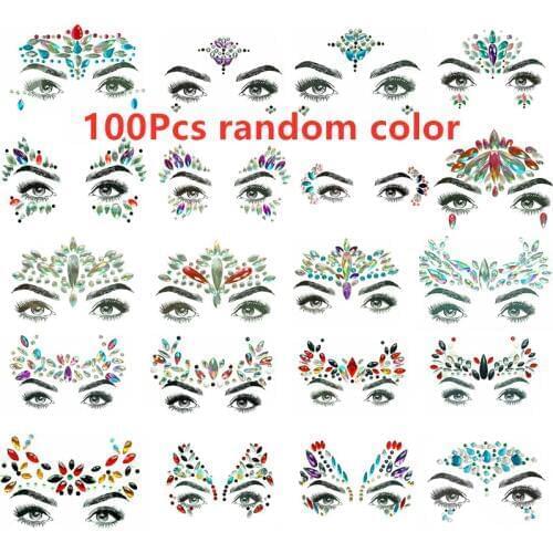 100P 3D Women Face Gems Glitter Rhinestone Rave Festival Jewels Crystals Face Sticker Eyes Body Temporary Tattoo Makeup Stickers