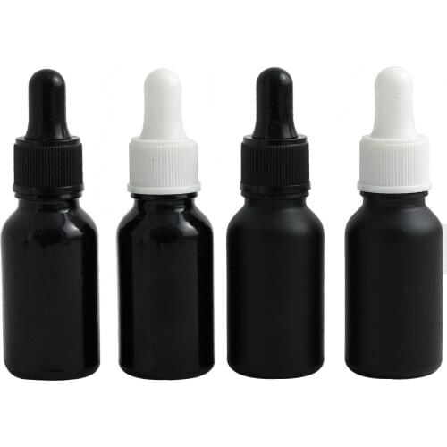 360pcs Wholesale 15ml Frosted Black/Bright Black Glass Drop Bottle with Black/White Dropper 1/2oz Refillable Bottle