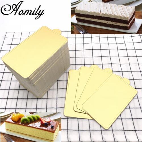 Aomily Gold 100pcs/Set Rectangle Mousse Cake BoardsPaper Cupcake Dessert Displays Tray Wedding Birthday Cake Pastry Decorative
